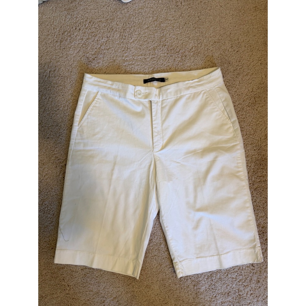 NYDJ White Chino Bermuda‎ Shorts Womens 14P Petite Knee Length Flat Front Cotton
